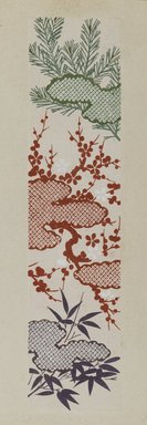 <em>"Textile designs from Classical patterns for dyeing, volume 10, Shochikubai no maki, detail."</em>, 1934-38. Printed material, 12.5 in (31 cm). Brooklyn Museum, Hana Shishu. (NK8884_K17h_v10_p09-10_detail4_PS2.jpg