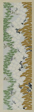 <em>"Textile designs from Classical patterns for dyeing, volume 10, Shochikubai no maki, detail."</em>, 1934-38. Printed material, 12.5 in (31 cm). Brooklyn Museum, Hana Shishu. (NK8884_K17h_v10_p13-14_detail4_PS2.jpg