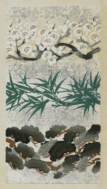 <em>"Textile designs from Classical patterns for dyeing, volume 10, Shochikubai no maki, detail."</em>, 1934-38. Printed material, 12.5 in (31 cm). Brooklyn Museum, Hana Shishu. (NK8884_K17h_v10_p17-18_detail2_PS2.jpg