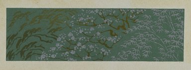 <em>"Textile designs from Classical patterns for dyeing, volume 10, Shochikubai no maki, detail."</em>, 1934-38. Printed material, 12.5 in (31 cm). Brooklyn Museum, Hana Shishu. (NK8884_K17h_v10_p17-18_detail5_PS2.jpg