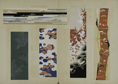 <em>"Textile designs from Classical patterns for dyeing, volume 10, Shochikubai no maki."</em>, 1934-38. Printed material, 12.5 in (31 cm). Brooklyn Museum, Hana Shishu. (NK8884_K17h_v10_p21-22_PS2.jpg