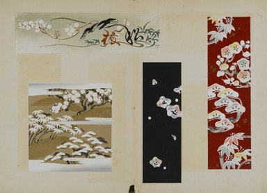 <em>"Textile designs from Classical patterns for dyeing, volume 10, Shochikubai no maki."</em>, 1934-38. Printed material, 12.5 in (31 cm). Brooklyn Museum, Hana Shishu. (NK8884_K17h_v10_p25-26_PS2.jpg