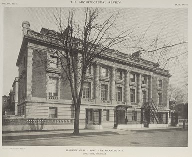 <em>"Residence of H.L. Pratt, Esq., Brooklyn, N.Y. James Brite, Architect."</em>, 1909. Printed material. Brooklyn Museum. (Photo: Brooklyn Museum, PER_Architectural_Review_1909_vol16_plate037_Pratt_residence_PS9.jpg