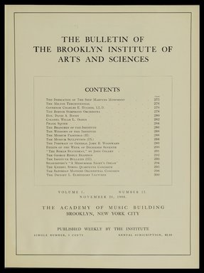 <em>"Table of contents."</em>, 1908. Printed material. Brooklyn Museum, METRO 2015 Brooklyn Institute Bulletin project. (Photo: Brooklyn Museum, PER_Bulletin_of_the_Brooklyn_Institute_of_Arts_and_Sciences_1908-1909_v01_n12_p005.jpg