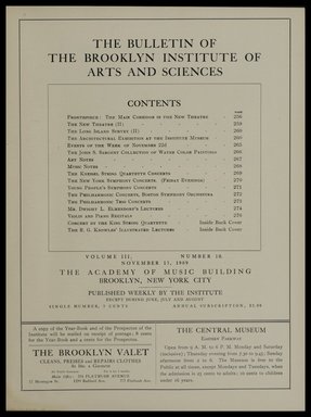<em>"Table of contents."</em>, 1909. Printed material. Brooklyn Museum, METRO 2015 Brooklyn Institute Bulletin project. (Photo: Brooklyn Museum, PER_Bulletin_of_the_Brooklyn_Institute_of_Arts_and_Sciences_1909-1910_v03_n10_p005.jpg