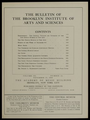 <em>"Table of contents."</em>, 1909. Printed material. Brooklyn Museum, METRO 2015 Brooklyn Institute Bulletin project. (Photo: Brooklyn Museum, PER_Bulletin_of_the_Brooklyn_Institute_of_Arts_and_Sciences_1909-1910_v03_n12_p005.jpg