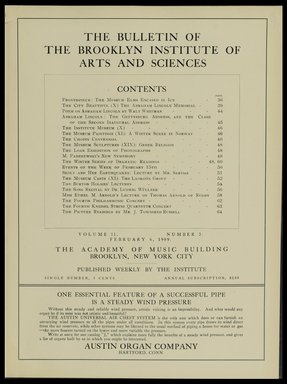 <em>"Table of contents."</em>, 1909. Printed material. Brooklyn Museum, METRO 2015 Brooklyn Institute Bulletin project. (Photo: Brooklyn Museum, PER_Bulletin_of_the_Brooklyn_Institute_of_Arts_and_Sciences_1909_v02_n02_p005.jpg
