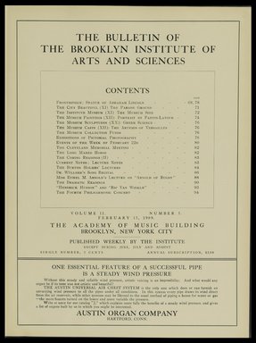 <em>"Table of contents."</em>, 1909. Printed material. Brooklyn Museum, METRO 2015 Brooklyn Institute Bulletin project. (Photo: Brooklyn Museum, PER_Bulletin_of_the_Brooklyn_Institute_of_Arts_and_Sciences_1909_v02_n03_p005.jpg