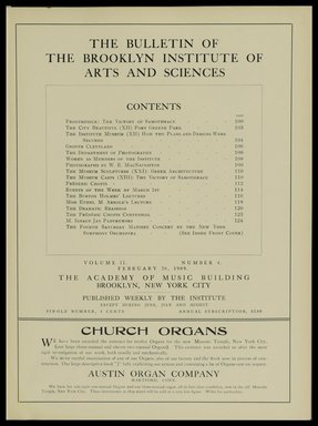 <em>"Table of contents."</em>, 1909. Printed material. Brooklyn Museum, METRO 2015 Brooklyn Institute Bulletin project. (Photo: Brooklyn Museum, PER_Bulletin_of_the_Brooklyn_Institute_of_Arts_and_Sciences_1909_v02_n04_p005.jpg