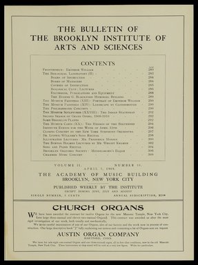 <em>"Table of contents."</em>, 1909. Printed material. Brooklyn Museum, METRO 2015 Brooklyn Institute Bulletin project. (Photo: Brooklyn Museum, PER_Bulletin_of_the_Brooklyn_Institute_of_Arts_and_Sciences_1909_v02_n10_p005.jpg
