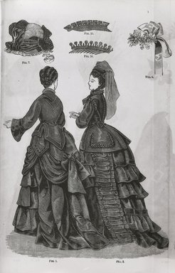 <em>"Fashion insert."</em>, 1873. Bw negative 4x5in. Brooklyn Museum. (Photo: Brooklyn Museum, PER_Godeys_1873_06_v86_n516_fashion_insert_fig1_fig2.jpg