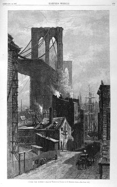 <em>"Under the Towers'"</em>. Printed material. Brooklyn Museum. (PER_Harpers_Weekly_1882_p105.jpg