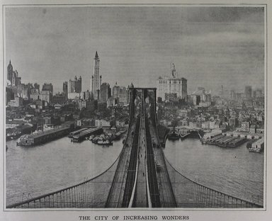 <em>"The City of Increasing Wonders"</em>. Printed material. Brooklyn Museum. (PER_Harpers_Weekly_1912_v2_11_30_p017.jpg