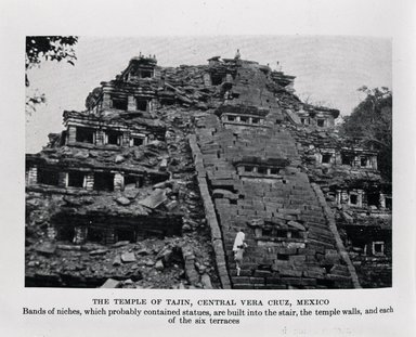 <em>"The Temple of Tajin, Central Vera Cruz, Mexico."</em>, 1931. Bw negative 4x5in. Brooklyn Museum. (Photo: Brooklyn Museum, PER_Natural_History_1931_no31_p534_Temple_of_Tajin.jpg