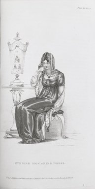 <em>"Evening mourning dress."</em>, 1810. Bw negative 4x5in. Brooklyn Museum. (Photo: Brooklyn Museum, PER_Repository_of_Arts_Literature_Fashions_1810_07-12_ser1_vIV_pl36_p179_Evening_Mourning_Dress.jpg