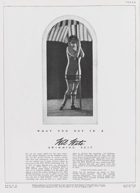 <em>"What You Get in a Wil Wite Swimming Suit, advertisement"</em>, 1922. Printed material. Brooklyn Museum, 1920s. (PER_Vogue_1922_v059_n10_p002_PS4.jpg