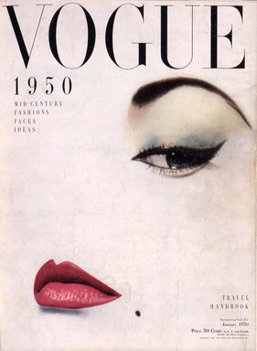 <em>"Cover by Alexander Lieberman."</em>, 1950. Color transparency, 4x5in. Brooklyn Museum. (Photo: Brooklyn Museum, PER_Vogue_1950_01_cover_Alexander_Lieberman.jpg