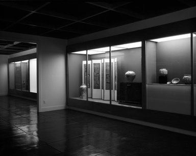 <em>"Brooklyn Museum building: interior. View: Asian Art: Korean Gallery: section 1, left side, 1974/10. Floor: 2, entering from Chinese Gallery."</em>, 1974. Bw negative 4x5in. Brooklyn Museum, CHART_2013. (Photo: Brooklyn Museum, PHO_INT_VIEW_ASI_Korean_Gallery_section_1_left_side_002_neg_bw.jpg
