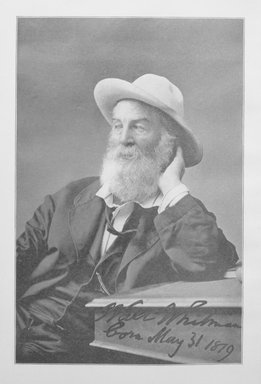 <em>"Walt Whitman, born May 31 1879"</em>. b/w negative, 4x5in. Brooklyn Museum. (PS3201_1900_Whitman_opposite_p241_bw.jpg