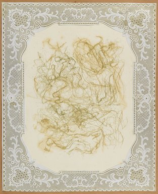 <em>"Algae or seaweed specimen, pasted on colored construction paper, framed by paper lace doilies. The algae have been arranged into designs and scenes."</em>, 1848. Printed material. Brooklyn Museum. (Photo: Brooklyn Museum, QK567_Se1_Sea_Weeds_p008_PS4.jpg