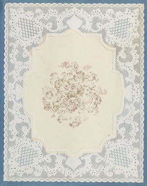 <em>"Algae or seaweed specimen, pasted on colored construction paper, framed by paper lace doilies. The algae have been arranged into designs and scenes."</em>, 1848. Printed material. Brooklyn Museum. (Photo: Brooklyn Museum, QK567_Se1_Sea_Weeds_p027_PS4.jpg