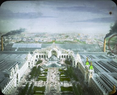 <em>"Paris Exposition: Champ de Mars, Chateau of Water and Palace of Electricity, Paris, France, 1900"</em>, 1900. Lantern slide 3.25x4in, 3.25 x 4 in. Brooklyn Museum, Goodyear. (Photo: Brooklyn Museum, S03i1332l01.jpg