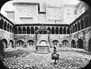 <em>"Cloister of the Celestines [revised: Cloister of Santo Stefano Basilica], Bologna, Italy, 1895."</em>, 1895. Lantern slide 3.25x4in, 3.25 x 4 in. Brooklyn Museum, Goodyear. (Photo: Brooklyn Museum, S03i1576l01.jpg