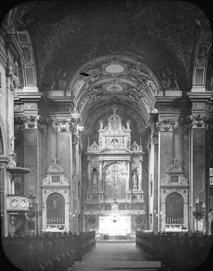 <em>"Church interior, n.d."</em>. Lantern slide 3.25x4in, 3.25 x 4 in. Brooklyn Museum, Goodyear. (Photo: Brooklyn Museum, S03i1904l01.jpg