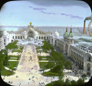 <em>"Paris Exposition: Chateau of Water and Palace of Electricity, aerial view, Paris, France, 1900"</em>, 1900. Lantern slide 3.25x4in, 3.25 x 4 in. Brooklyn Museum, Goodyear. (Photo: Brooklyn Museum, S03i1923l01.jpg