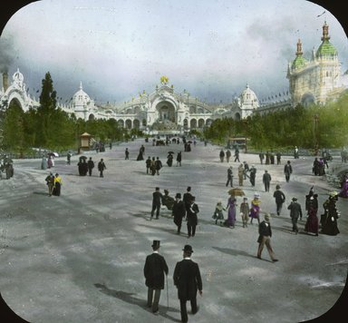 <em>"Paris Exposition: Champ de Mars and Chateau of Water, Paris, France, 1900"</em>, 1900. Lantern slide 3.25x4in, 3.25 x 4 in. Brooklyn Museum, Goodyear. (Photo: Brooklyn Museum, S03i1939l01.jpg