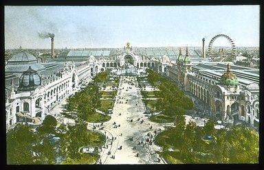 <em>"Paris Exposition: Champ de Mars and Chateau of Water and Palace of Electricity, Paris, France, 1900"</em>, 1900. Lantern slide 3.25x4in, 3.25 x 4 in. Brooklyn Museum, Goodyear. (Photo: Brooklyn Museum, S03i1942l01_SL1.jpg
