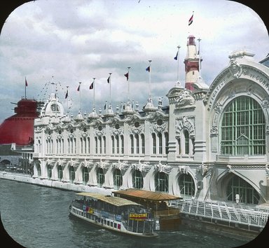 <em>"Paris Exposition: Commercial Navigation Building, Schneider and Creusot Fort, Paris, France, 1900"</em>, 1900. Lantern slide 3.25x4in, 3.25 x 4 in. Brooklyn Museum, Goodyear. (Photo: Brooklyn Museum, S03i1951l01.jpg