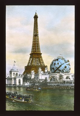 <em>"Paris Exposition: Eiffel Tower and Celestial Globe, Paris, France, 1900"</em>, 1900. Lantern slide 3.25x4in, 3.25 x 4 in. Brooklyn Museum, Goodyear. (Photo: Brooklyn Museum, S03i1968l01_SL3.jpg