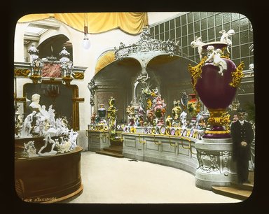 <em>"Paris Exposition: Royal Manufactory of Porcelain, German Porcelain Exhibit, Paris, France, 1900"</em>, 1900. Lantern slide 3.25x4in, 3.25 x 4 in. Brooklyn Museum, Goodyear. (Photo: Brooklyn Museum, S03i2043l01_SL1.jpg