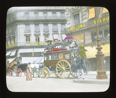 <em>"Paris Exposition: street scene, Paris, France, 1900"</em>, 1900. Lantern slide 3.25x4in, 3.25 x 4 in. Brooklyn Museum, Goodyear. (Photo: Brooklyn Museum, S03i2057l01_SL1.jpg