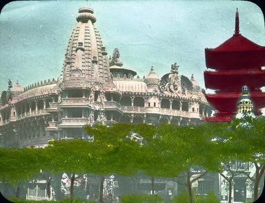 <em>"Paris Exposition: Tour du Monde and Siamese Pavilion, Paris, France, 1900"</em>, 1900. Lantern slide 3.25x4in, 3.25 x 4 in. Brooklyn Museum, Goodyear. (Photo: Brooklyn Museum, S03i2062l01.jpg