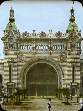 <em>"Paris Exposition: Transportation Building, Paris, France, 1900"</em>, 1900. Lantern slide 3.25x4in, 3.25 x 4 in. Brooklyn Museum, Goodyear. (Photo: Brooklyn Museum, S03i2063l01.jpg