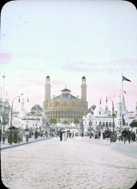 <em>"Paris Exposition: Trocadero Palace and Colonies with view of Algerian Section, Paris, France, 1900"</em>, 1900. Lantern slide 3.25x4in, 3.25 x 4 in. Brooklyn Museum, Goodyear. (Photo: Brooklyn Museum, S03i2069l01.jpg