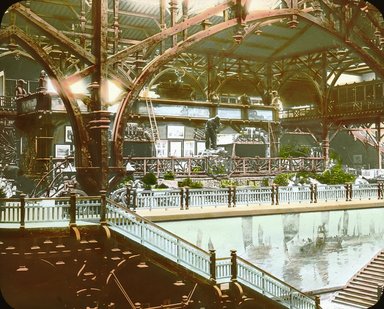 <em>"Paris Exposition: interior view [Palace of Forestry, Hunting, Fishing and Gathering], Paris, France, 1900"</em>, 1900. Lantern slide 3.25x4in, 3.25 x 4 in. Brooklyn Museum, Goodyear. (Photo: Brooklyn Museum, S03i2108l01.jpg