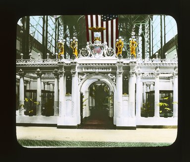 <em>"Paris Exposition: United States Pavilion, Electrical Section, Paris, France, 1900"</em>, 1900. Lantern slide 3.25x4in, 3.25 x 4 in. Brooklyn Museum, Goodyear. (Photo: Brooklyn Museum, S03i2112l01_SL1.jpg