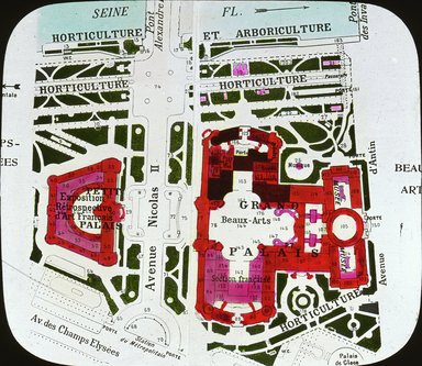 <em>"Paris Exposition: map, Paris, France, 1900"</em>, 1900. Lantern slide 3.25x4in, 3.25 x 4 in. Brooklyn Museum, Goodyear. (Photo: Brooklyn Museum, S03i2123l01.jpg