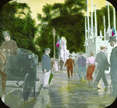 <em>"Paris Exposition: street scene, Paris, France, 1900"</em>, 1900. Lantern slide 3.25x4in, 3.25 x 4 in. Brooklyn Museum, Goodyear. (Photo: Brooklyn Museum, S03i2148l01.jpg