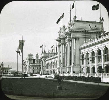 <em>"World's Columbian Exposition: Manufactures Building; Liberal Arts Building, Chicago, United States, 1893"</em>, 1893. Lantern slide 3.25x4in, 3.25 x 4 in. Brooklyn Museum, Goodyear. (Photo: Brooklyn Museum, S03i2230l01_SL1.jpg