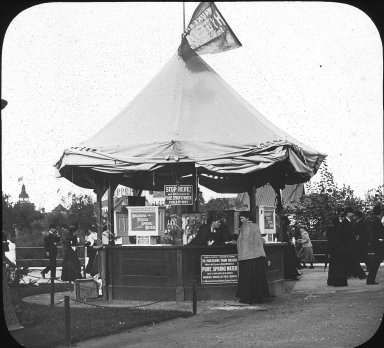 <em>"World's Columbian Exposition: Waukesha Water stand, Chicago, United States, 1893"</em>, 1893. Lantern slide 3.25x4in, 3.25 x 4 in. Brooklyn Museum, Goodyear. (Photo: Brooklyn Museum, S03i2253l01.jpg