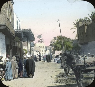 <em>"Street, Asyut, Egypt"</em>. Lantern slide 3.25x4in, 3.25 x 4 in. Brooklyn Museum, Goodyear. (Photo: Brooklyn Museum, S03i2360l01.jpg