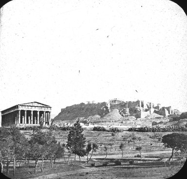 <em>"Temple of Theseus and Acropolis, Athens, Greece"</em>. Lantern slide 3.25x4in, 3.25 x 4 in. Brooklyn Museum, Goodyear. (Photo: J.B. Colt, S03i2446l01.jpg