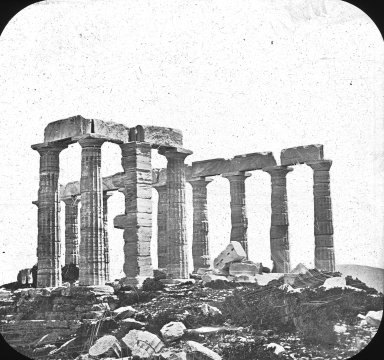 <em>"Temple, Sunium, Greece"</em>. Lantern slide 3.25x4in, 3.25 x 4 in. Brooklyn Museum, Goodyear. (Photo: Brooklyn Museum, S03i2471l01.jpg