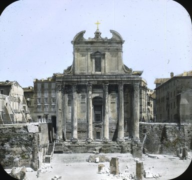 <em>"Temple of Antonius and Faustina, Rome, Italy"</em>. Lantern slide 3.25x4in, 3.25 x 4 in. Brooklyn Museum, Goodyear. (Photo: T.H. McAllister, S03i2771l01.jpg