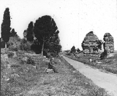 <em>"Appian Way, Rome, Italy"</em>. Lantern slide 3.25x4in, 3.25 x 4 in. Brooklyn Museum, Goodyear. (Photo: Brooklyn Museum, S03i2823l01.jpg