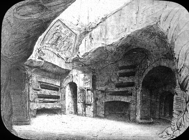 <em>"Catacomb, Rome, Italy"</em>. Lantern slide 3.25x4in, 3.25 x 4 in. Brooklyn Museum, Goodyear. (Photo: Brooklyn Museum, S03i2866l01.jpg